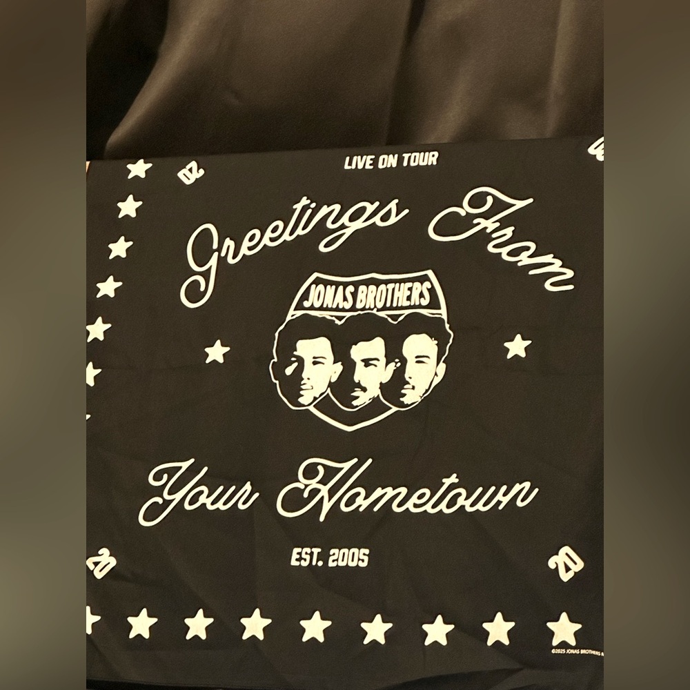 Jonas Brothers bandana. 2025 Greetings From Your Hometown tour.